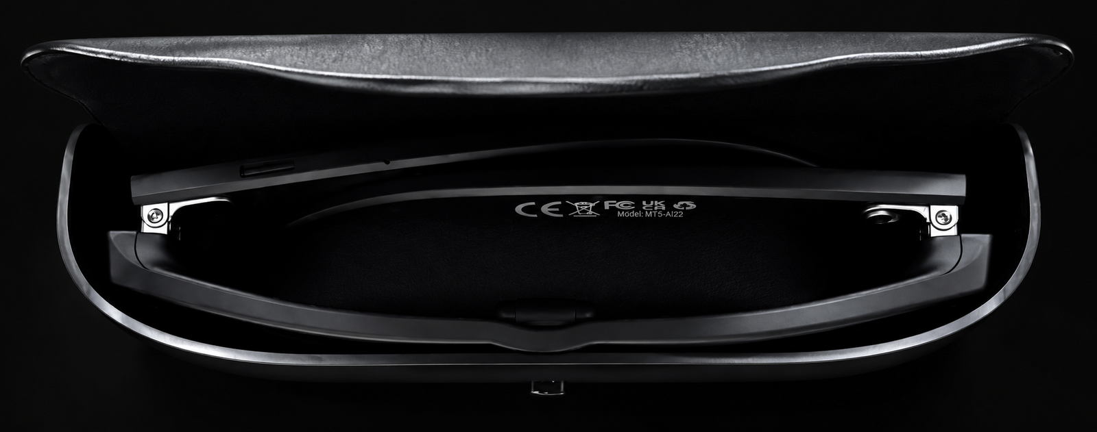 Open ODIN charging case with glasses